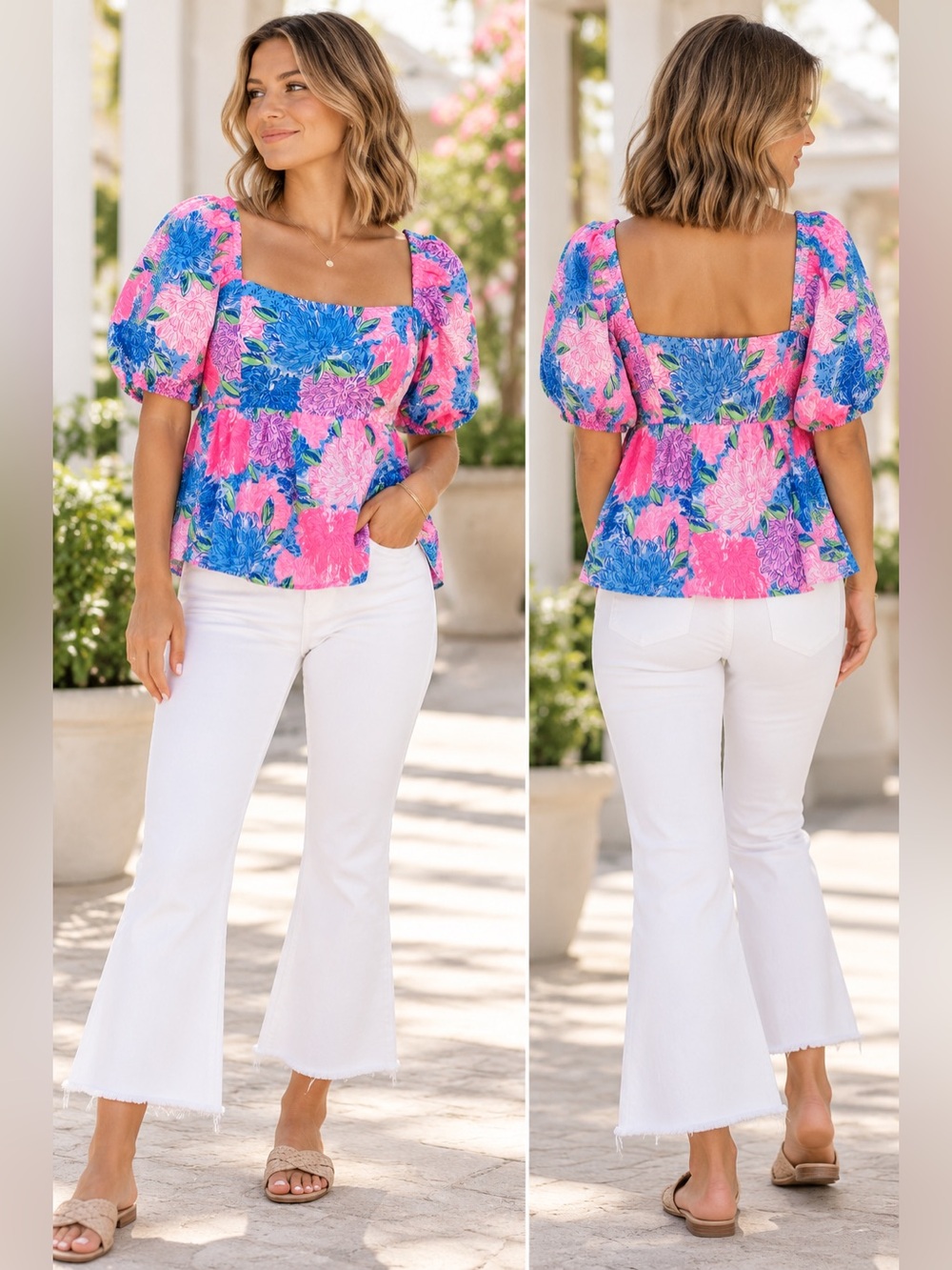 Lilly Pulitzer Women’s 10 Kay Top Beach House Blooms Blouse Pink Blue Floral